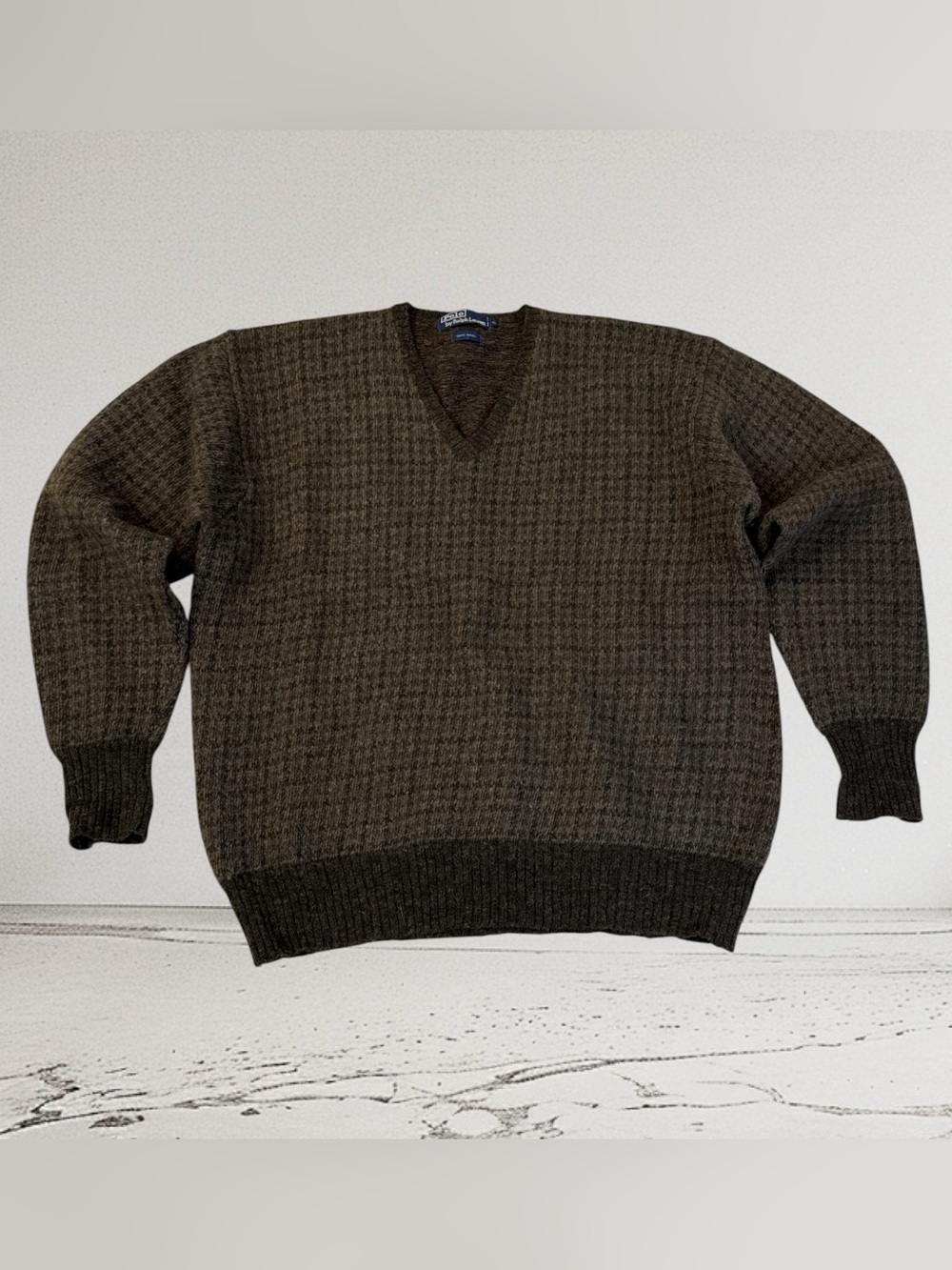 Vintage Polo by Ralph Lauren V-neck Wool Houndstooth Sweater Men's Size XL